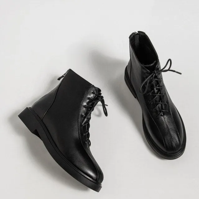 White Black Combat Boots for Women Winter