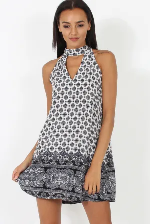 White Paisley Print Choker Dress - Crissy