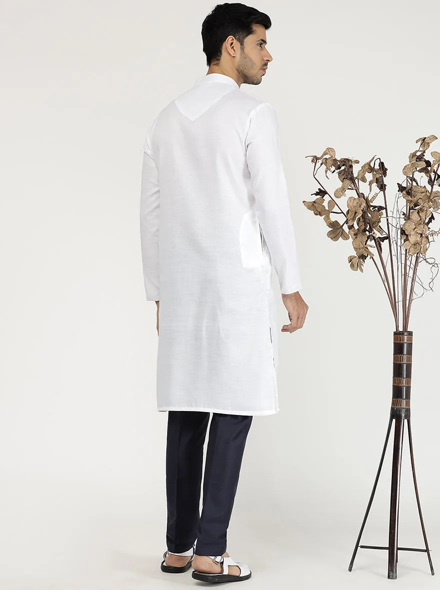White Solid Cotton Blend Kurta | The Kurta Company