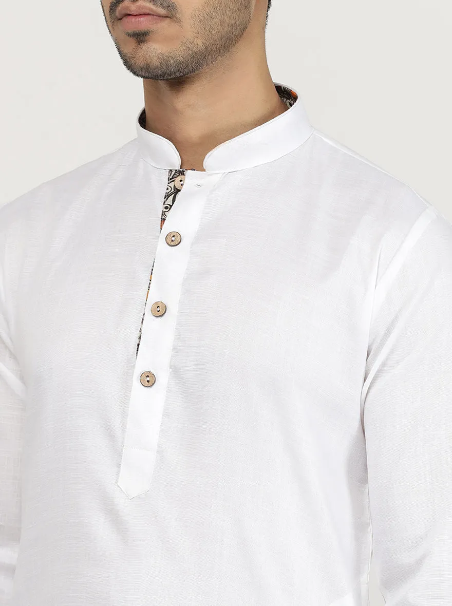 White Solid Cotton Blend Kurta | The Kurta Company