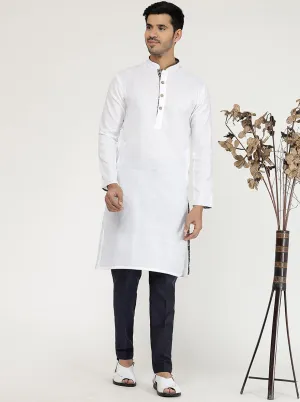 White Solid Cotton Blend Kurta | The Kurta Company