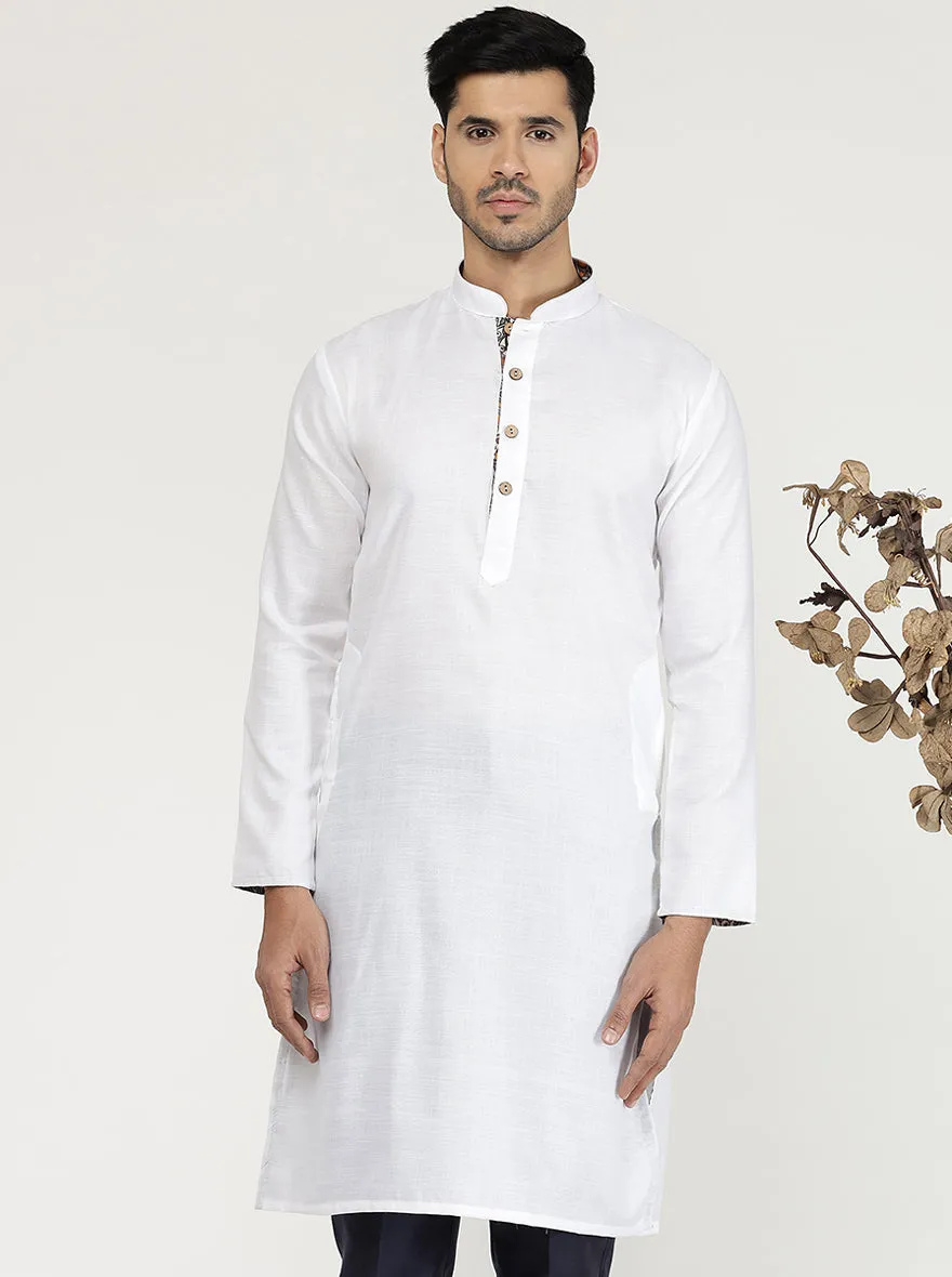 White Solid Cotton Blend Kurta | The Kurta Company
