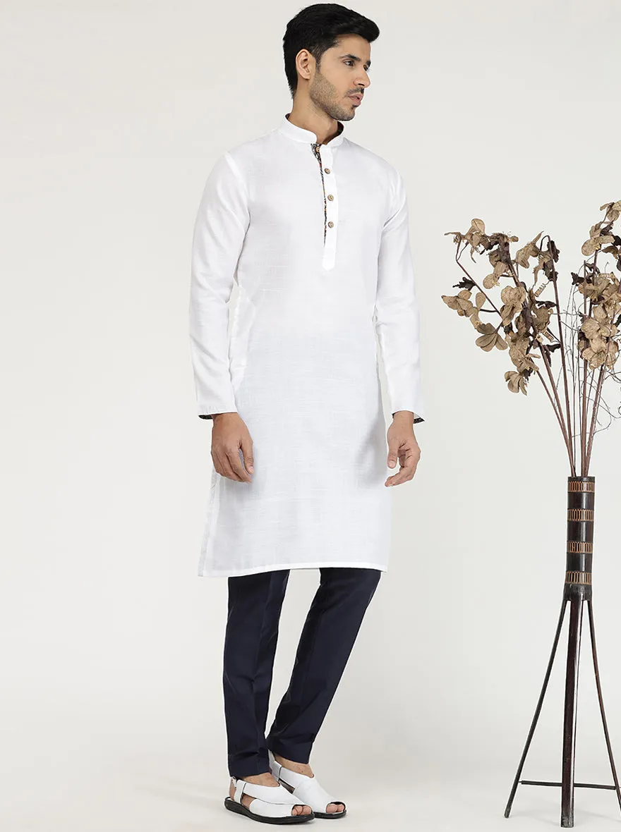 White Solid Cotton Blend Kurta | The Kurta Company