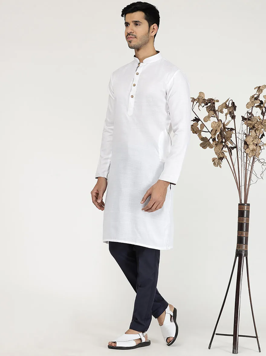 White Solid Cotton Blend Kurta | The Kurta Company