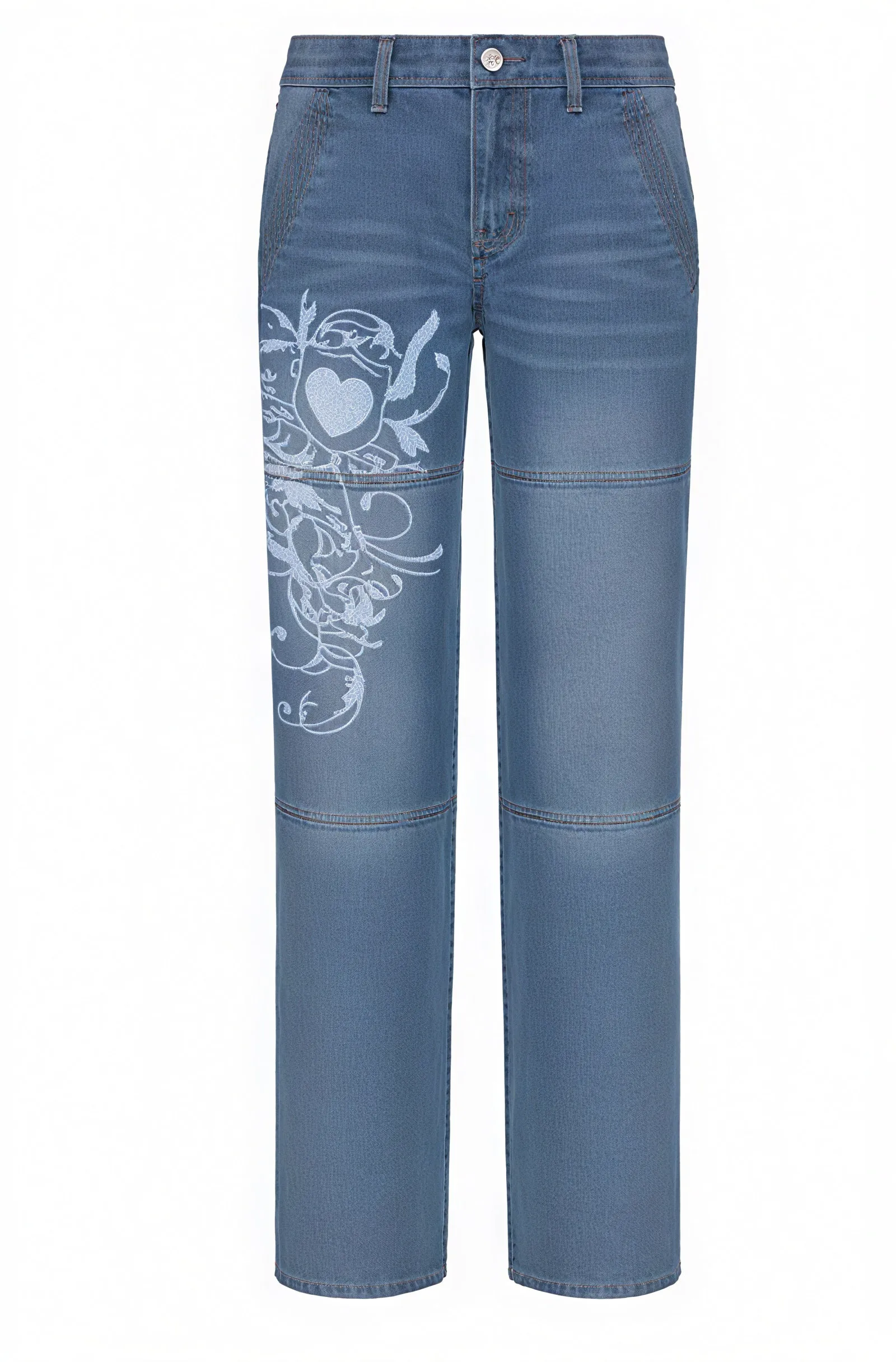 Wide-Leg Jeans with Floral Accent