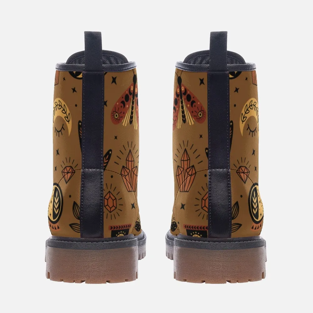 Witchy Moon & Stars Mustard Vegan Leather Unisex Boots