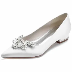 Women Satin Pointed Toe Bridal Shoes with Beads