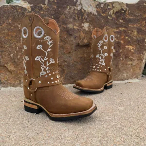 Women's Artillero Floral Design With Rhinestones Boots