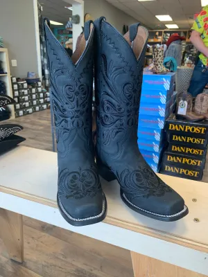 Women's Black Embroidery Wide Square Toe Boot by Corral