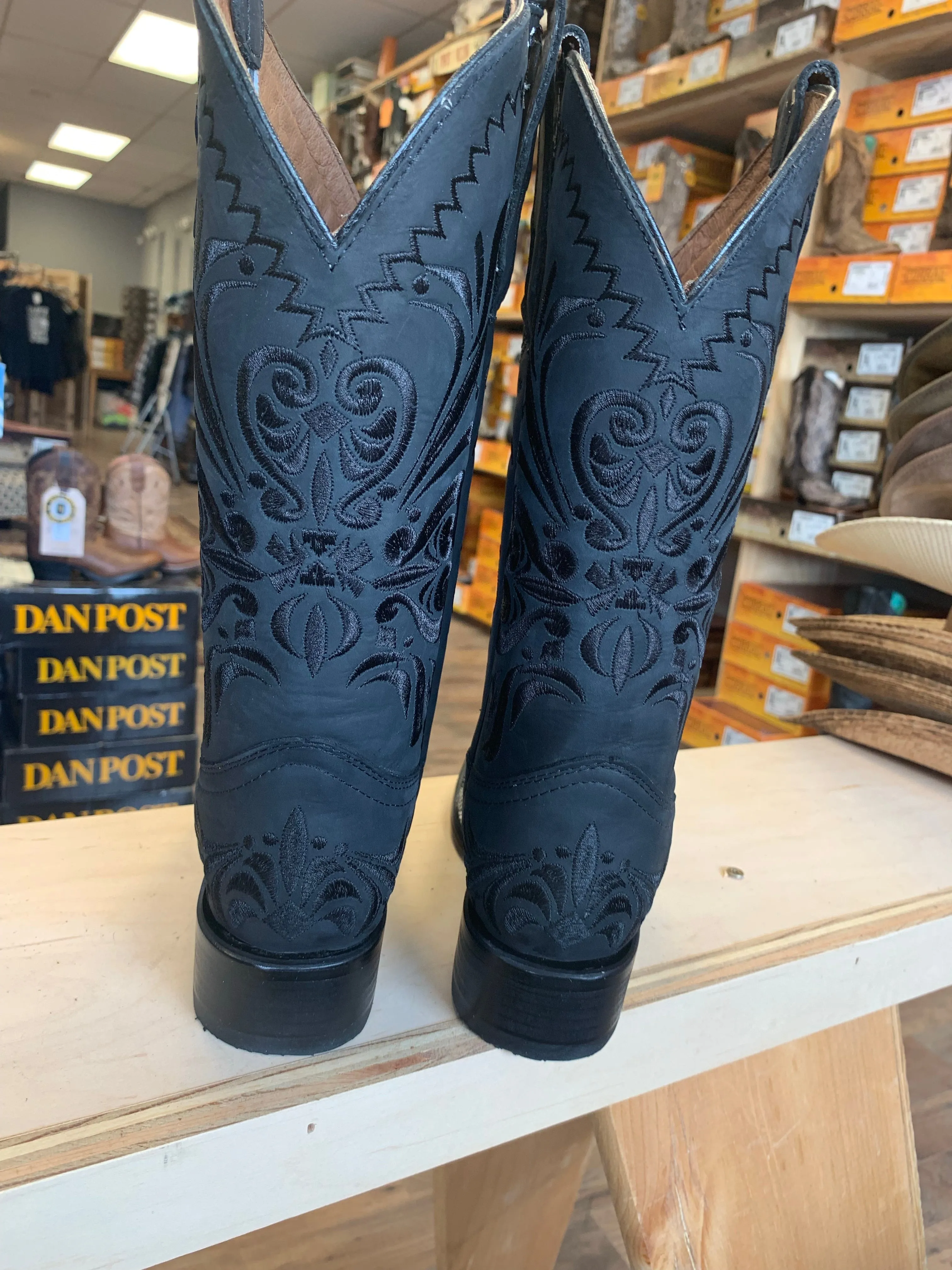 Women's Black Embroidery Wide Square Toe Boot by Corral
