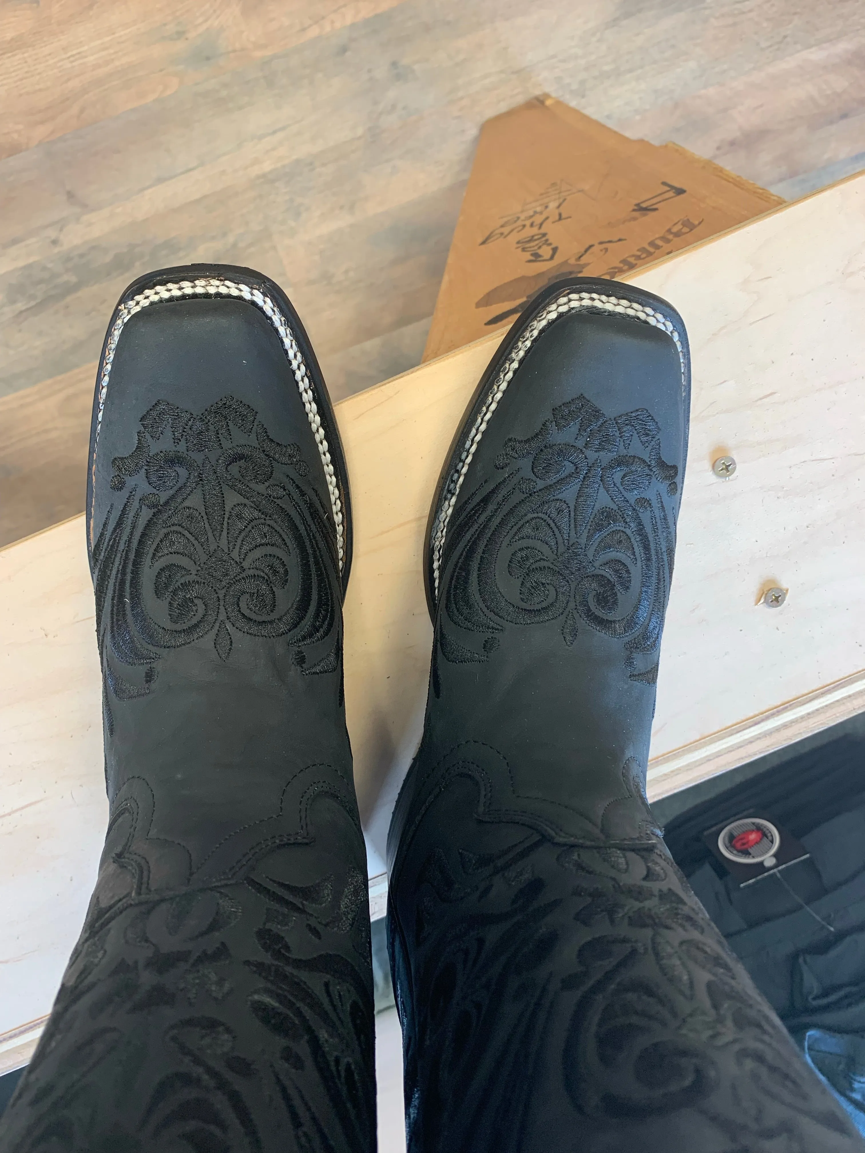 Women's Black Embroidery Wide Square Toe Boot by Corral