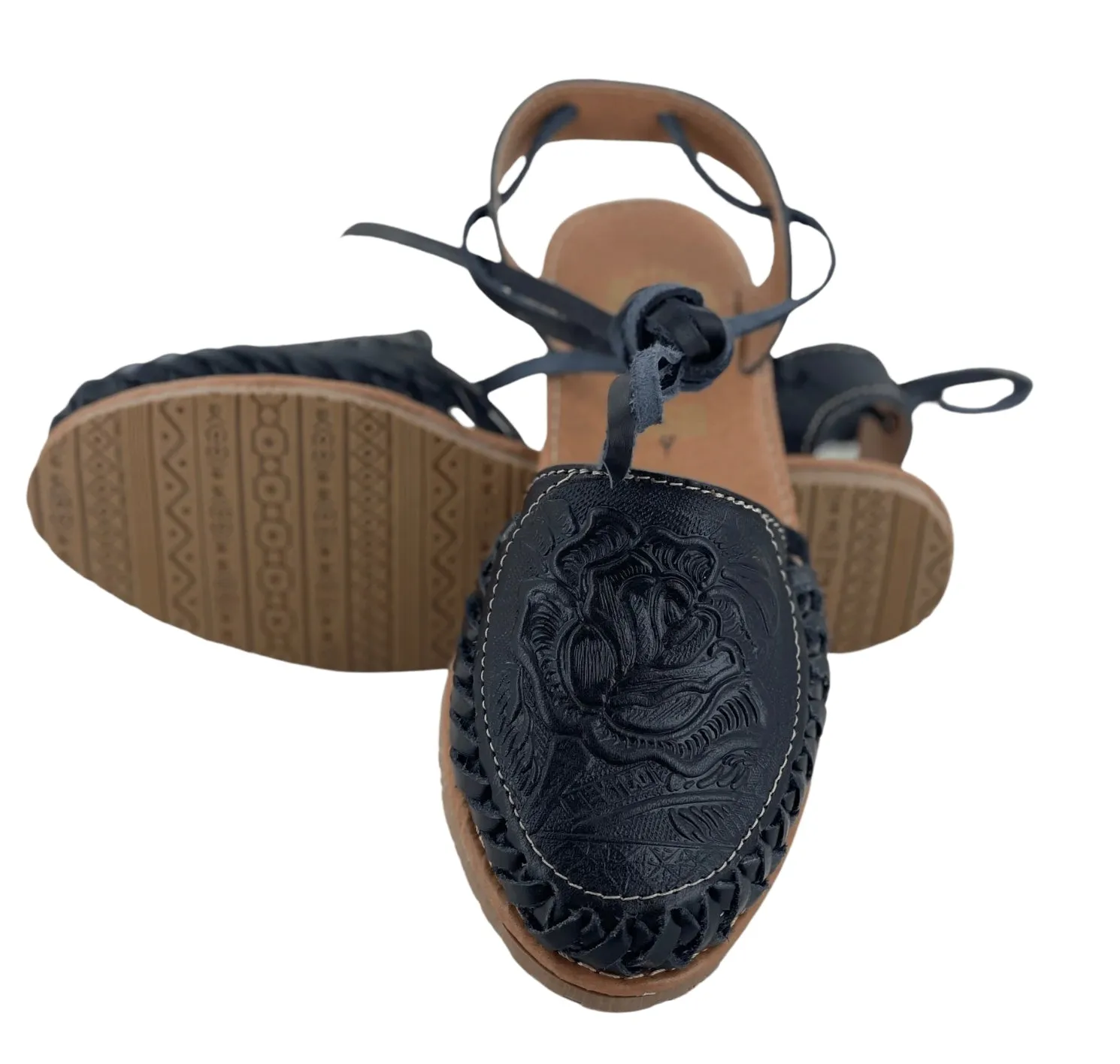 Women’s Black Flower Lace-Up Sandles