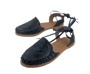 Women’s Black Flower Lace-Up Sandles