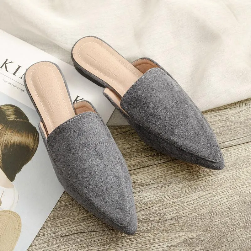 Womens Flats Shoes Mules Slipper Flock Pointed Slides
