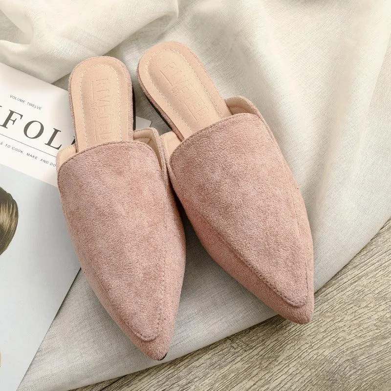 Womens Flats Shoes Mules Slipper Flock Pointed Slides