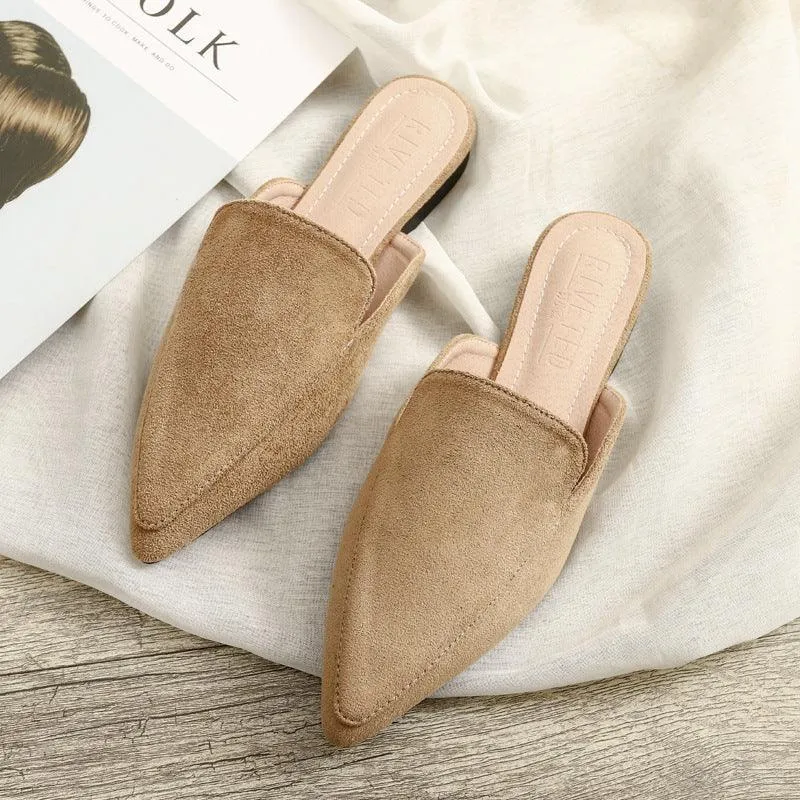 Womens Flats Shoes Mules Slipper Flock Pointed Slides