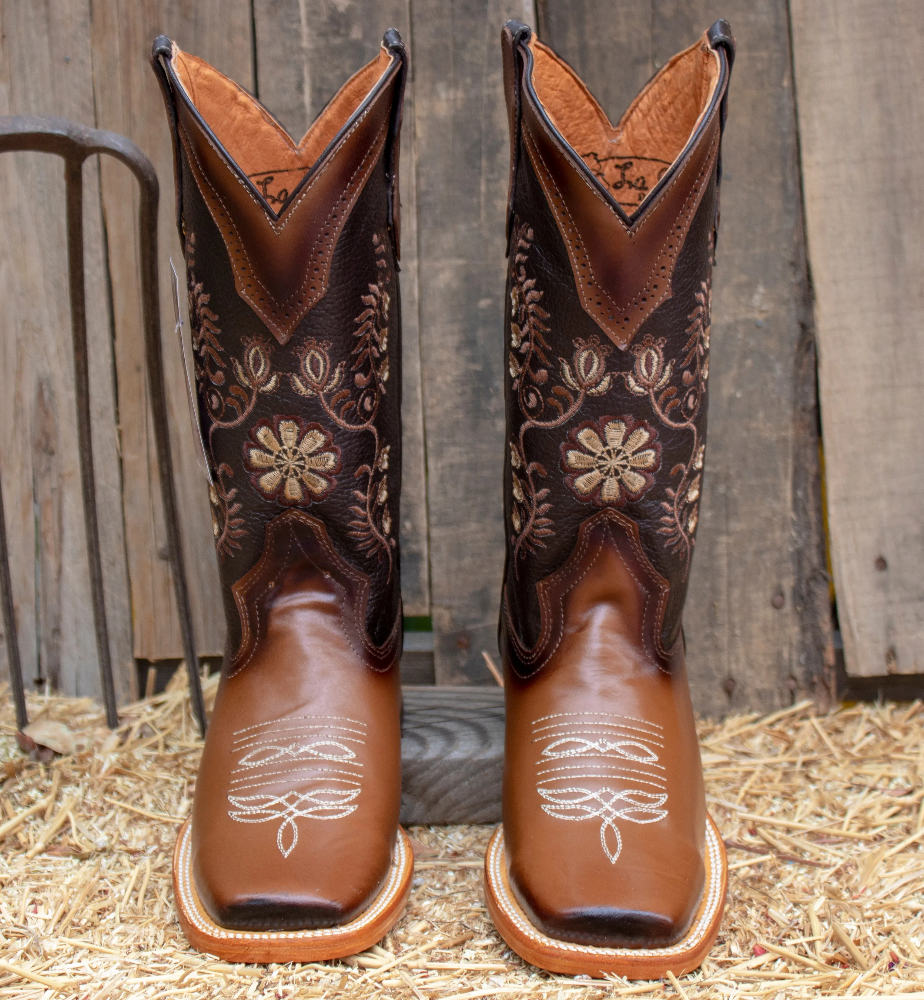 WOMENS LEATHER EMBROIDERED RUSTIC SQUARE TOE RODEO COWGIRL BOOTS