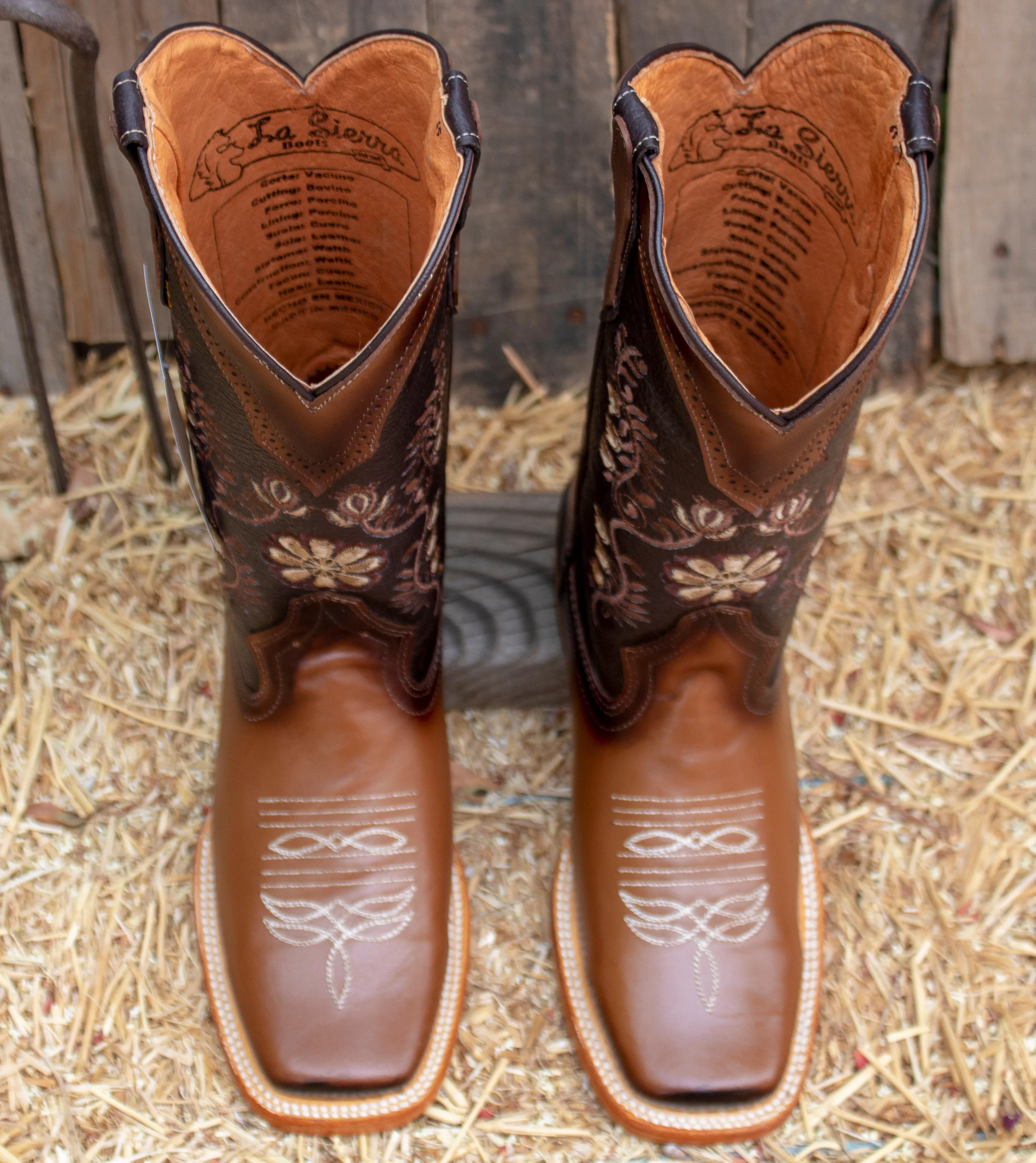 WOMENS LEATHER EMBROIDERED RUSTIC SQUARE TOE RODEO COWGIRL BOOTS