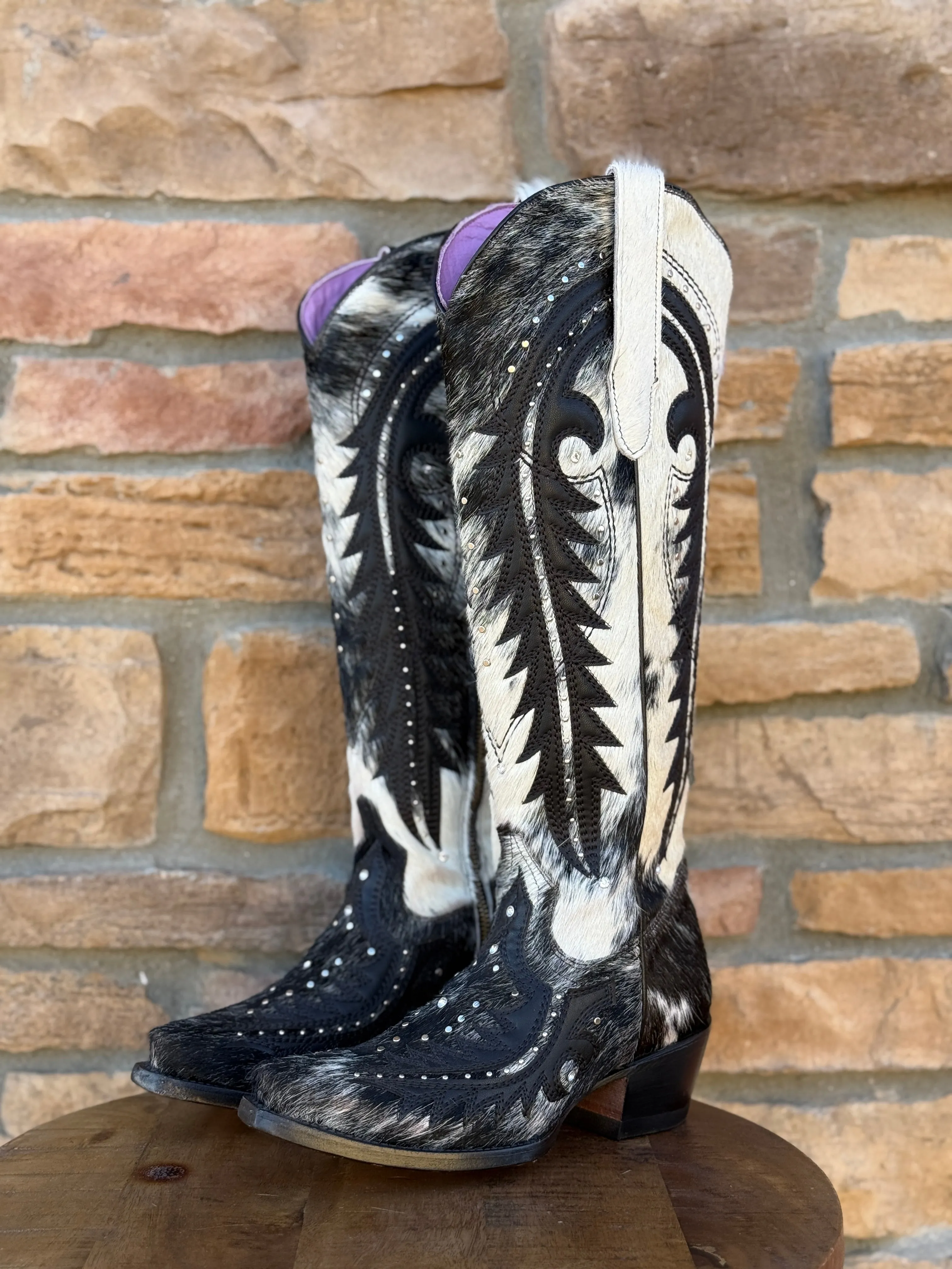 Women’s Rock’Em Cowhide Stud Tall Snip Toe Boots