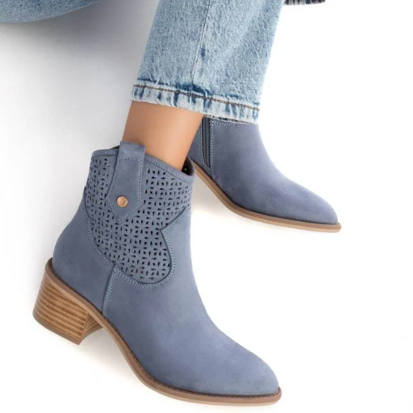 XTI Dusky Blue Western Summer Ankle Boots