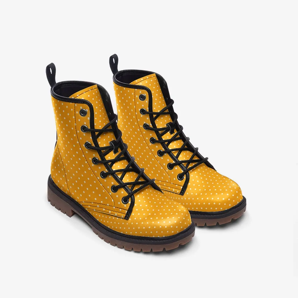 Yellow Polka Dots Vegan Leather Unisex Boots