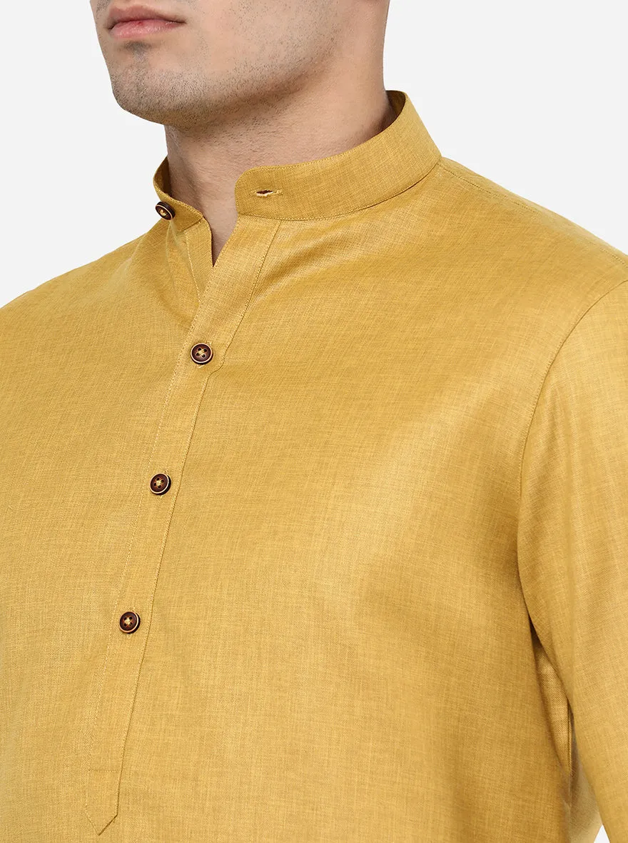 Yellow Self Textured Regular Fit Modi Kurta | JadeBlue