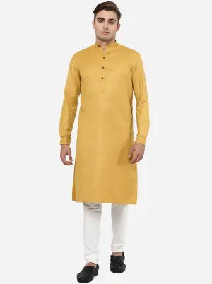 Yellow Self Textured Regular Fit Modi Kurta | JadeBlue